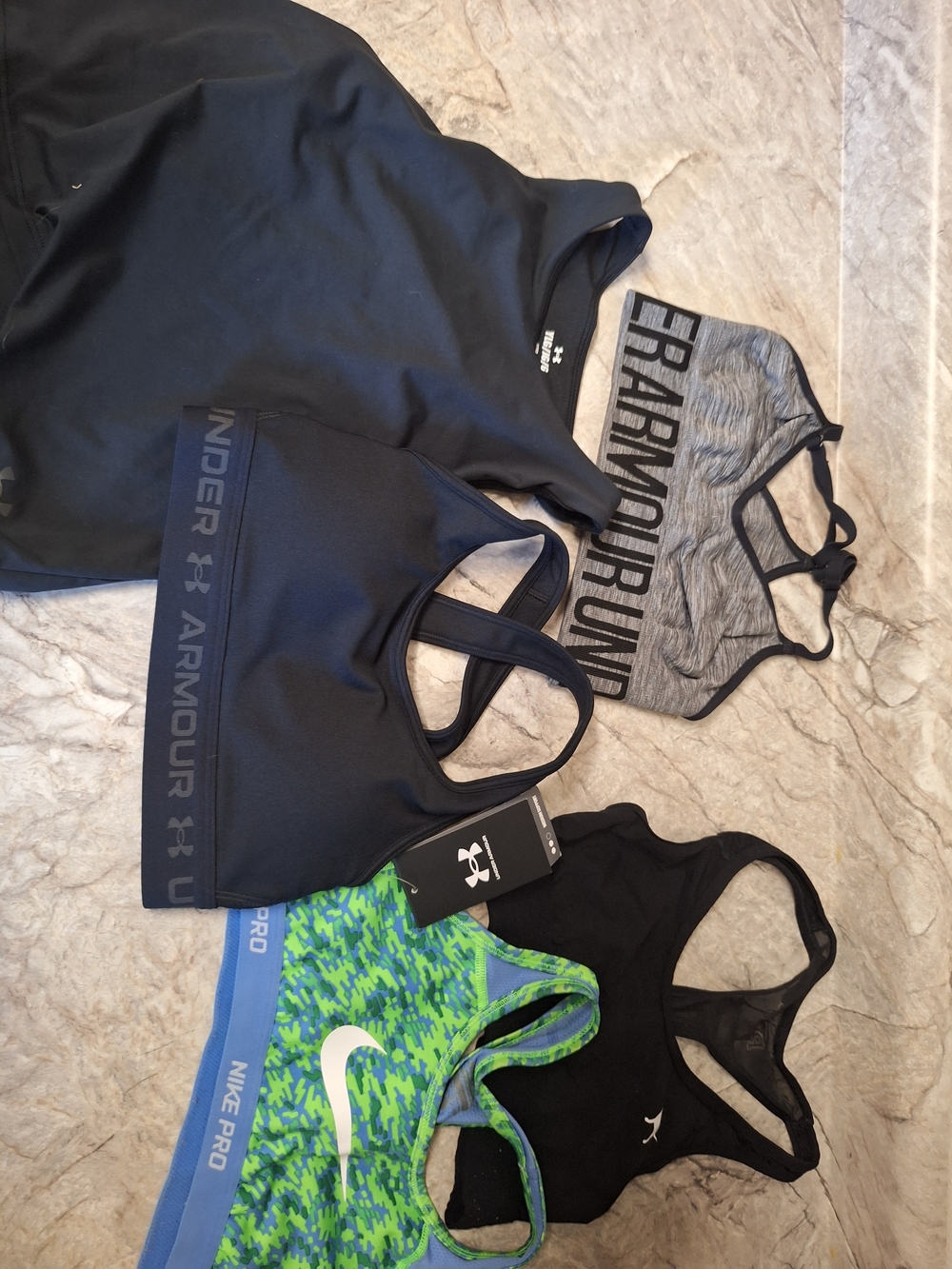 Girls Under Armour Black Sports Bra Bundle - Black & Gray with Green Accent, Yxl